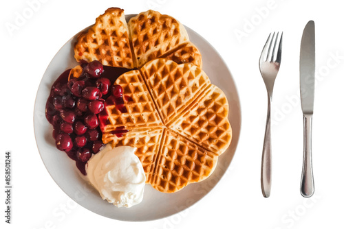 waffles with ice cream and cherries. vector file. isolated. transparent
