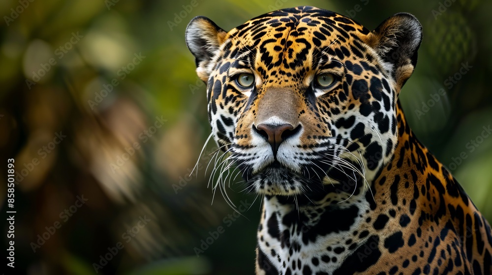 Striking Jaguar's face, a fierce predator in the wild. Striking Jaguar's face, a fierce predator in the wild.