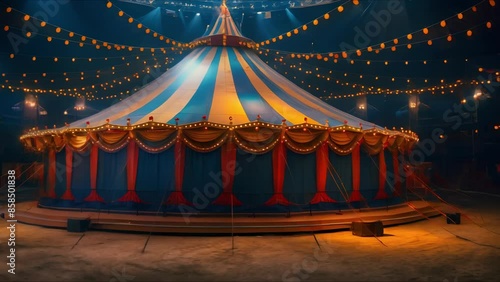 Wallpaper Mural Amusement Show features a Circus tent in the center of an arena. Concept Circus Entertainment, Big Top Tent, Thrilling Acts, Spectacular Performances, Family Fun Torontodigital.ca