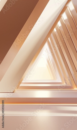interior of a abstract modern building, triangle corridor, creamy, warm color gradients.