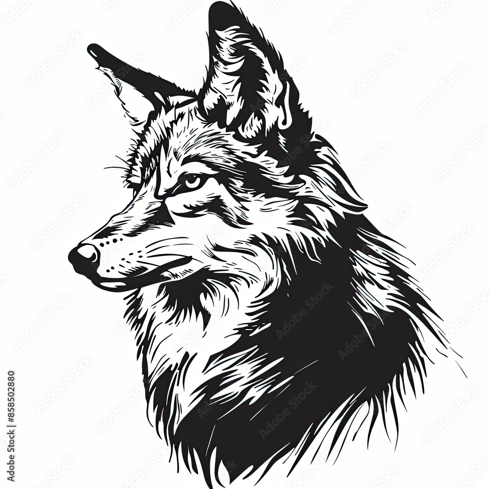 Naklejka premium A black and white drawing of a wolf 's head