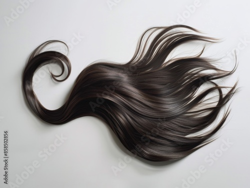 Medium shot of Realistic photograph of an extremely long hair wig, solid white background, view from the back © Deanmon
