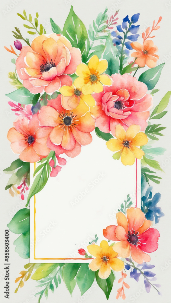 Obraz premium Watercolor Floral Frame With White Background