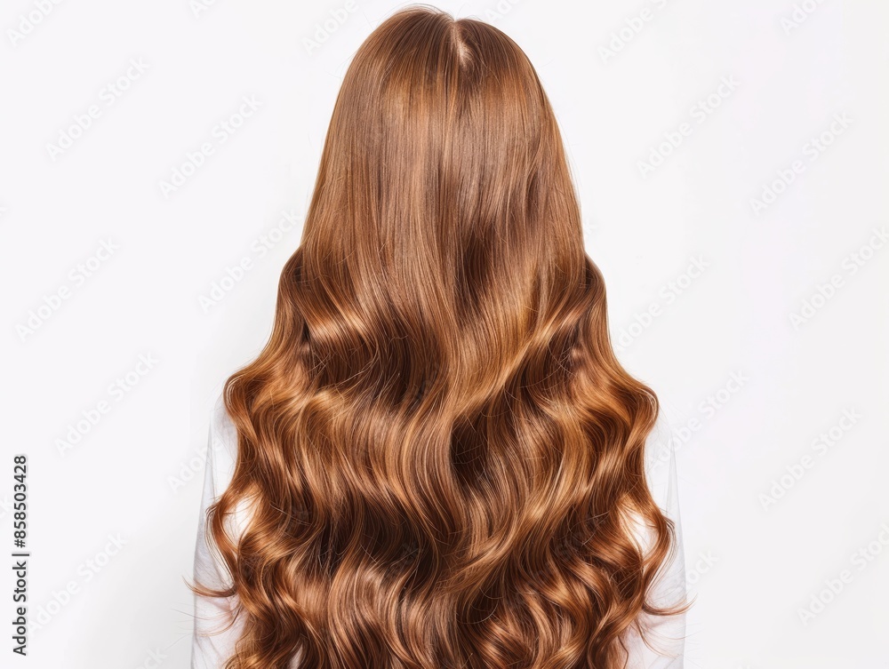 Medium shot of Realistic photograph of an extremely long hair wig, solid white background, view from the back Medium shot of Realistic photograph of an extremely long hair wig, solid white background, view from the back