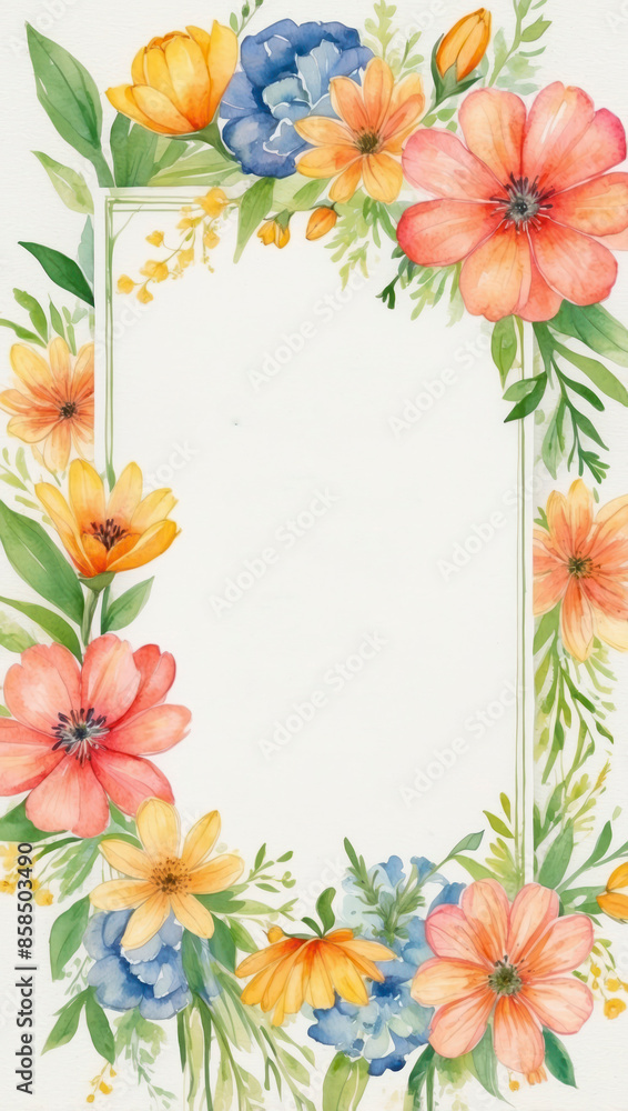 Fototapeta premium Watercolor Floral Frame With White Background