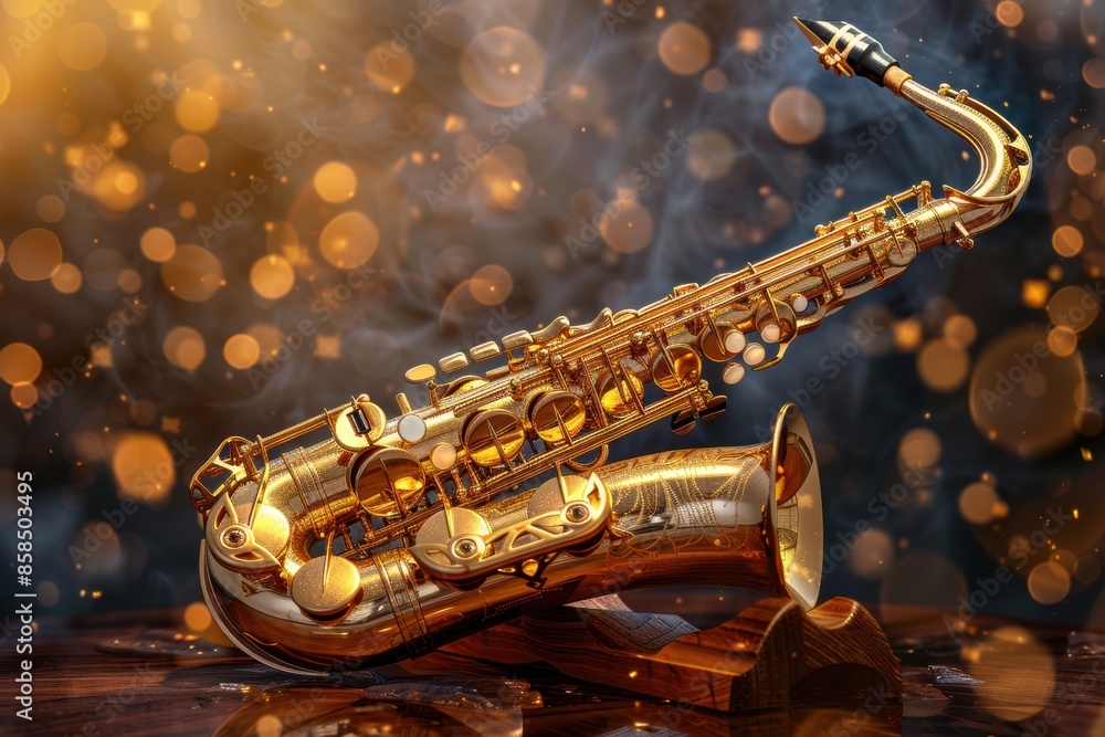 Fototapeta premium A Golden Saxophone Under Warm Lighting