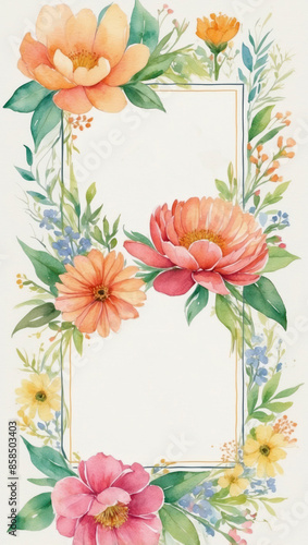 Watercolor Floral Frame With White Background