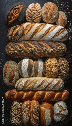 Capturing bread artistry diverse flavors and textures of creative loaves in realistic photography