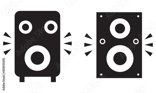 Speaker Icon. Loud music home system symbol. Vector set of audio bass with Bluetooth technology. Flat outline of electrical loud volume amplifier box equipment logo