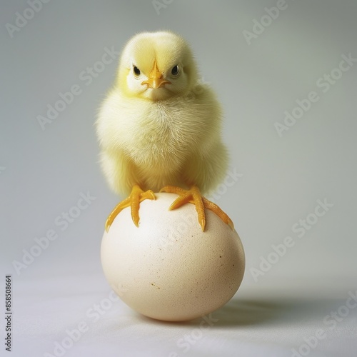 Chick and Egg. Cute Baby Chicken and Fresh Egg in Isolated Background