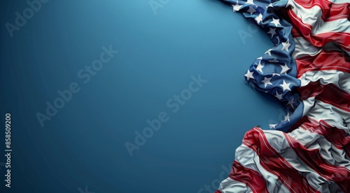 Faded American Flag Draped on Blue Background