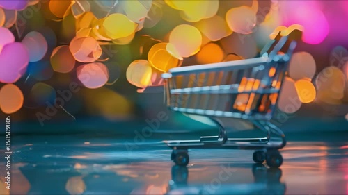 Digital E-commerce: Vibrant Shopping Cart Symbolizing Online Shopping. Concept E-commerce, Digital shopping, Online transactions, Online retailing, Web shopping photo