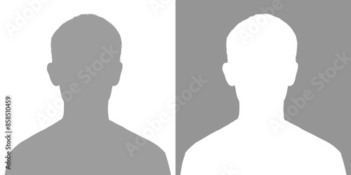 Silhouette of a young man. Avatar is gray. Set of silhouettes isolated on white and gray