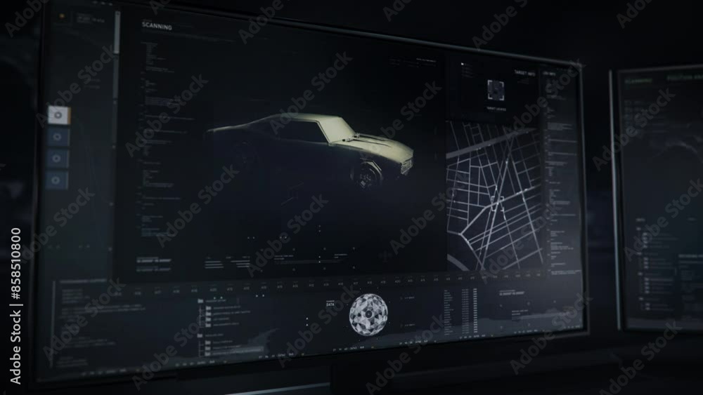 Secret Spy Agent Using X-ray Drone Control Interface To Scan Car On Highway. X-ray Drone Scans Vehicle To Find Secret Mission Target. Innovative Drone With X-ray Scan System. Modern City. Technology Secret Spy Agent Using X-ray Drone Control Interface To Scan Car On Highway. X-ray Drone Scans Vehicle To Find Secret Mission Target. Innovative Drone With X-ray Scan System. Modern City. Technology