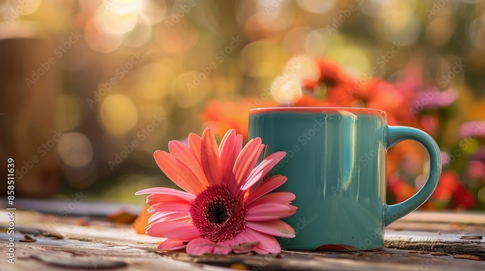 Flower beside coffee mug Flower beside coffee mug