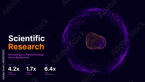 Biology Cell Scientific Medical Research Background. Science Blue Cells Backdrop with Depth of Field Blur Particles Effect. Futuristic Plant Microbiology. Blue Virus Cells Vector Illustration.