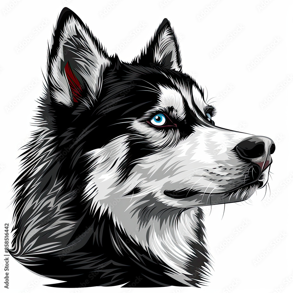 A black and white drawing of a siberian husky dog A black and white drawing of a siberian husky dog