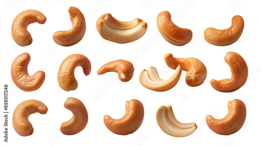 Closeup of Organic Cashews on Transparent Background, Ideal for Healthy Snack Concepts and Nutritional Blogs Closeup of Organic Cashews on Transparent Background, Ideal for Healthy Snack Concepts and Nutritional Blogs