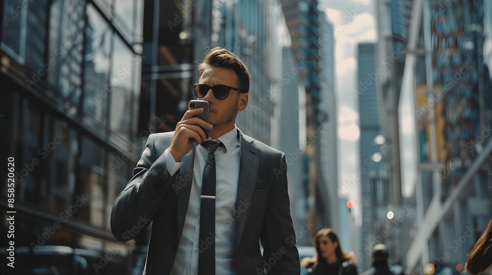 Successful businessman talking on smartphone in financial district Successful businessman talking on smartphone in financial district