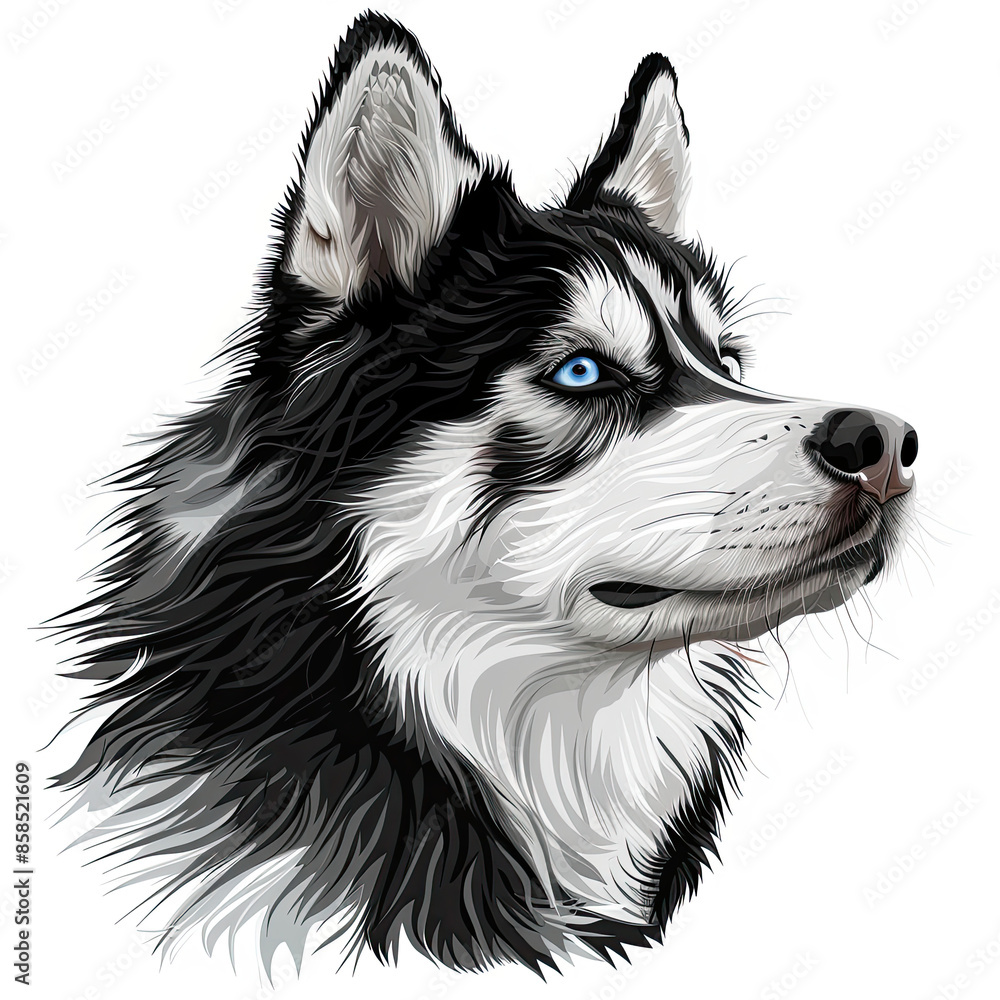 A black and white drawing of a siberian husky dog A black and white drawing of a siberian husky dog