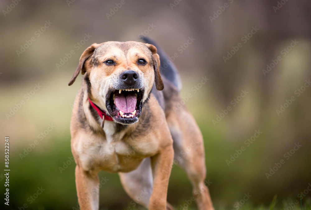 A reactive Hound mixed breed dog barking A reactive Hound mixed breed dog barking