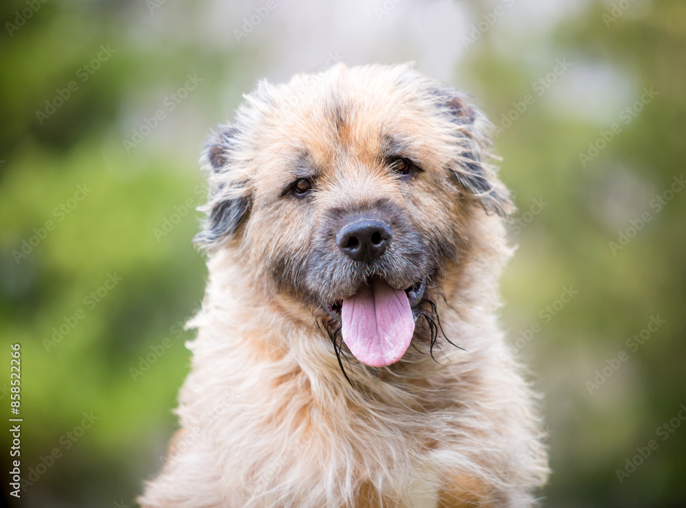 An Otterhound mixed breed dog with a happy expression An Otterhound mixed breed dog with a happy expression