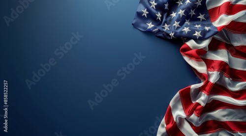 American Flag Draped Over Blue Background
