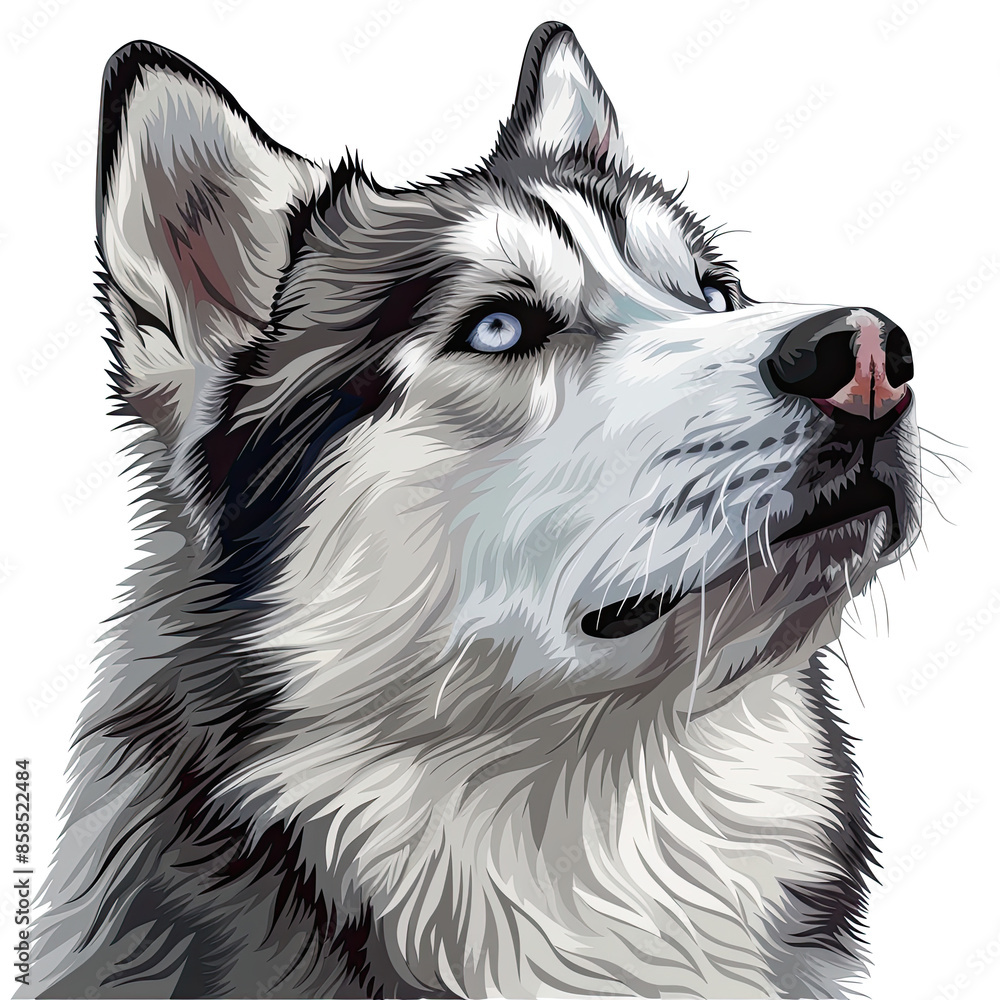 A black and white drawing of a siberian husky dog A black and white drawing of a siberian husky dog