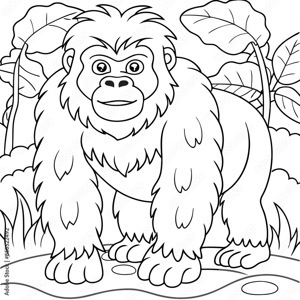 Obraz premium Charming Gorilla Coloring Page for Kids and Adults to Enjoy