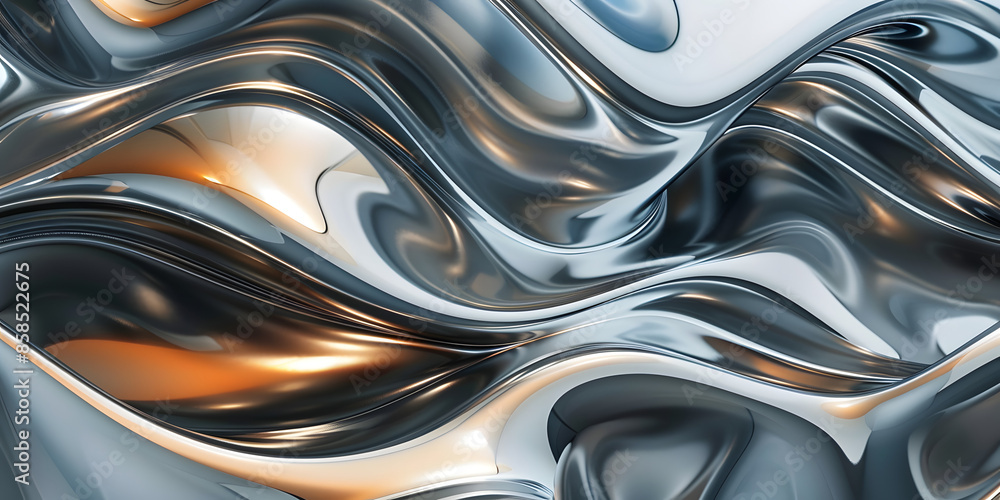 Abstract waves of metallic colors creating a futuristic and sleek look, ideal for innovative tech products or luxury items Abstract waves of metallic colors creating a futuristic and sleek look, ideal for innovative tech products or luxury items