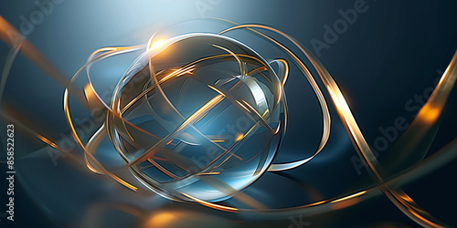 abstract background with glowingn golden linesn in round ball photo