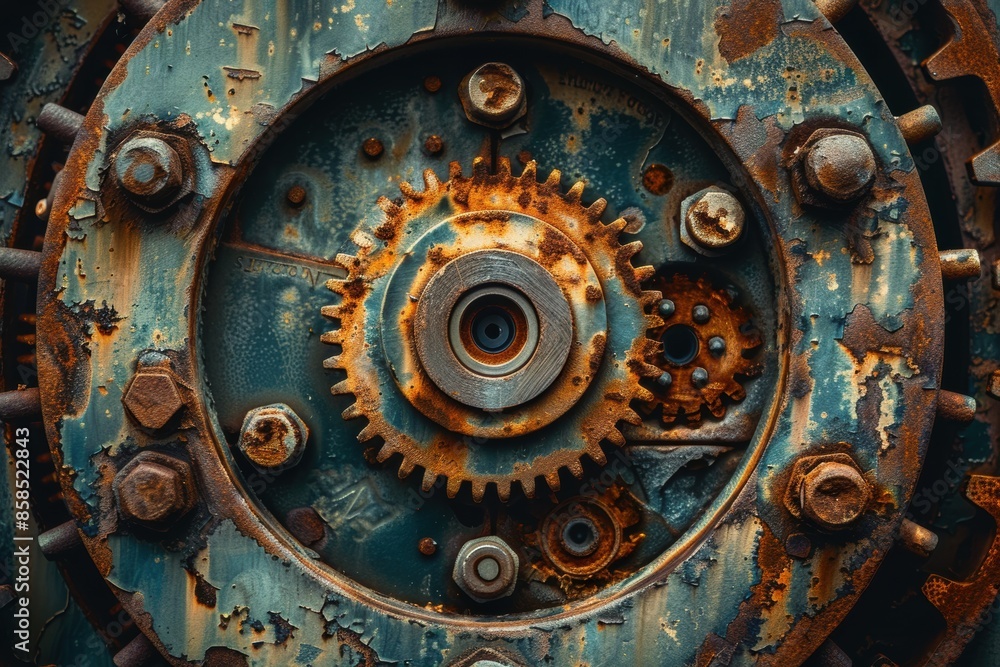 Fototapeta premium Rusty Gears: A Close-Up Look at Time