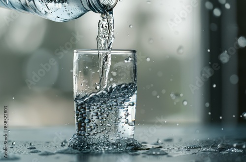 Pouring Water From A Bottle Into A Glass