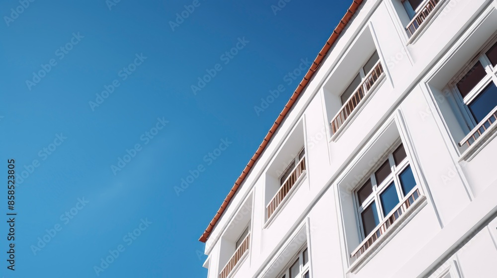 Modern apartment buildings on a sunny day with a blue sky. Facade of a modern apartment building Modern apartment buildings on a sunny day with a blue sky. Facade of a modern apartment building