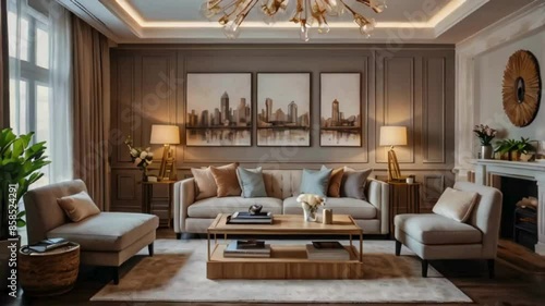 Wallpaper Mural Modern Living Room with Sofa, Coffee Table, and Artwork Torontodigital.ca