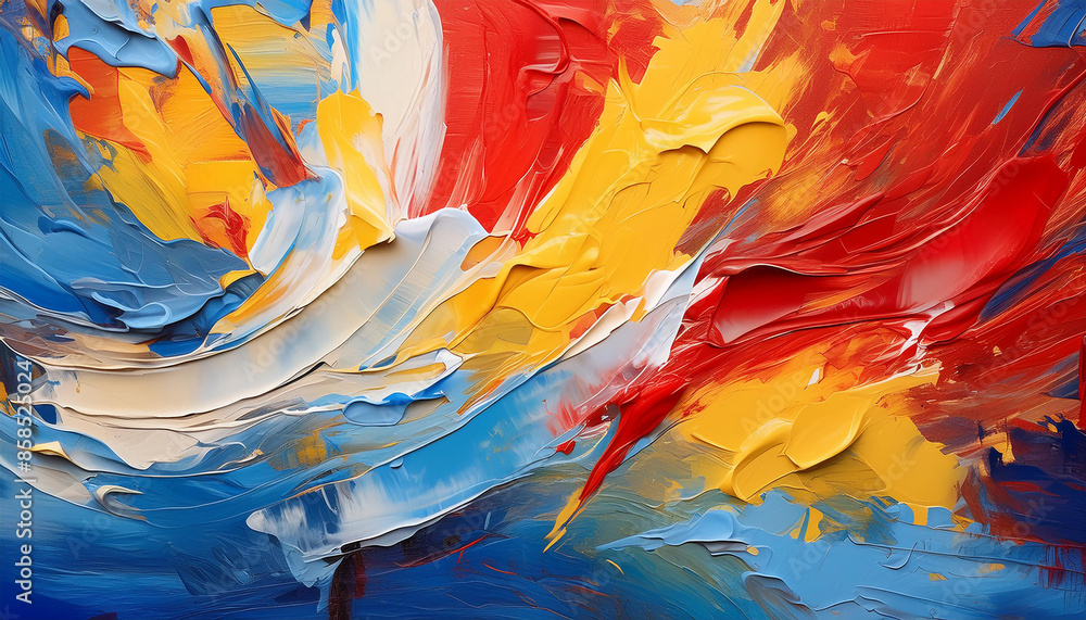 Abstract backdrop, oil paints, colors of red, blue and yellow. Dynamic brushstrokes and textures. Abstract backdrop, oil paints, colors of red, blue and yellow. Dynamic brushstrokes and textures.