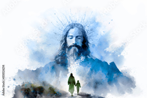 jesus watercolor sky portraid  photo