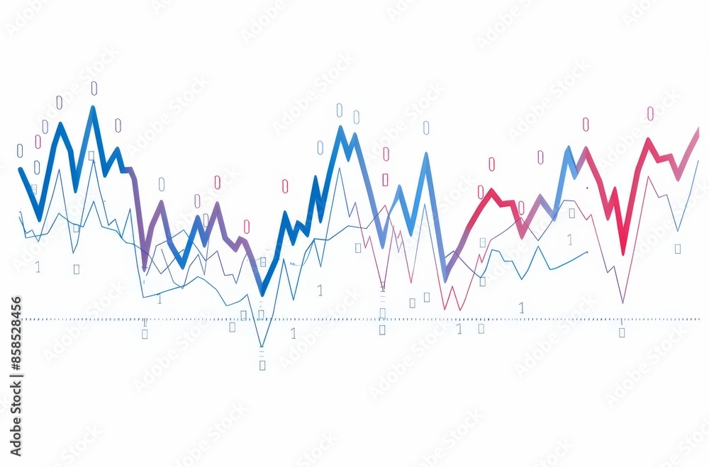 Simple Flat Vector Stock Market Graph with Blue and Red Lines on White Background Simple Flat Vector Stock Market Graph with Blue and Red Lines on White Background