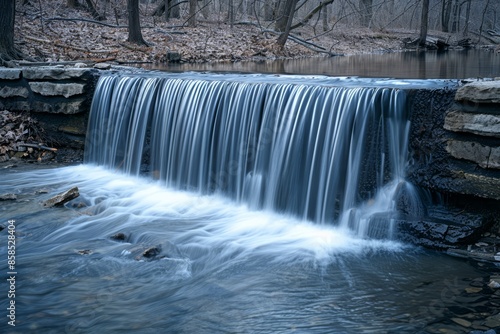 Powerful Waterfall Cascading in River, Long Exposure Scenic Nature