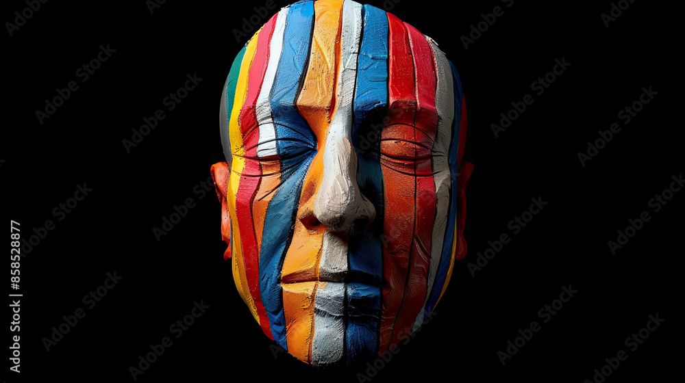 Naklejka premium Vivid colorful sculpted face isolated on black background