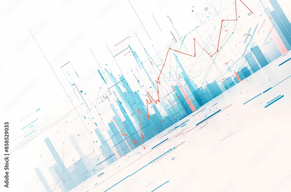 Animated Stock Market Trends Graph on White Background with Blue and Red Data Animated Stock Market Trends Graph on White Background with Blue and Red Data