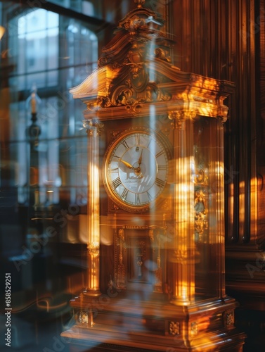 Time Passing Depicted by Blurred Clock and Light Trails, Dynamic Urban Night Scene with Speed and Motion