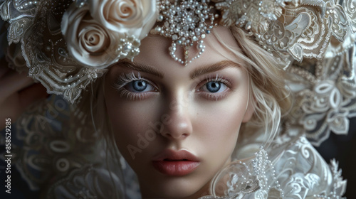 Portrait of a beautiful fairy-tale woman with blue eyes