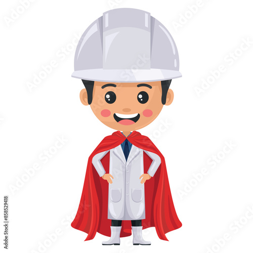 Quality control supervisor in food production line wearing his superhero cape. Superhero food safety engineer. Food industry engineer. Science, technology and safety in food production and processing