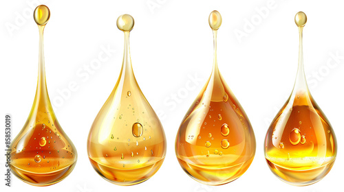 Realistic Set of Different Honey and Oil Drops on Transparent Background - Organic Food Concept, Close-Up Macro Photography for Culinary and Beauty Themes