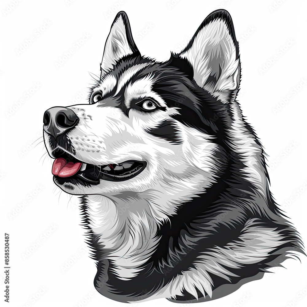 A black and white drawing of a siberian husky dog A black and white drawing of a siberian husky dog