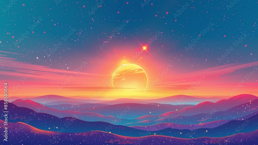 Obraz premium Vivid sunset over mountain range