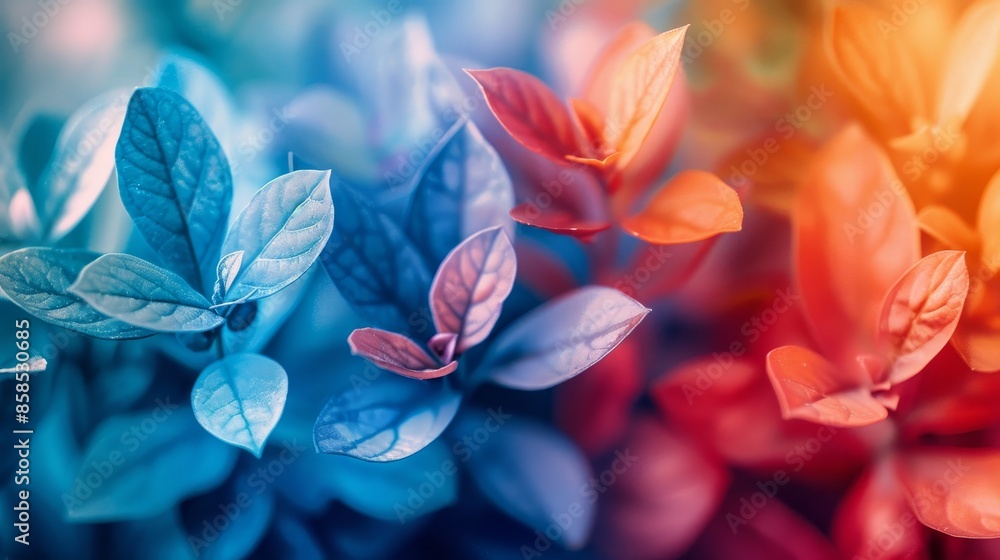 Vibrant blue and red leaves in nature Vibrant blue and red leaves in nature