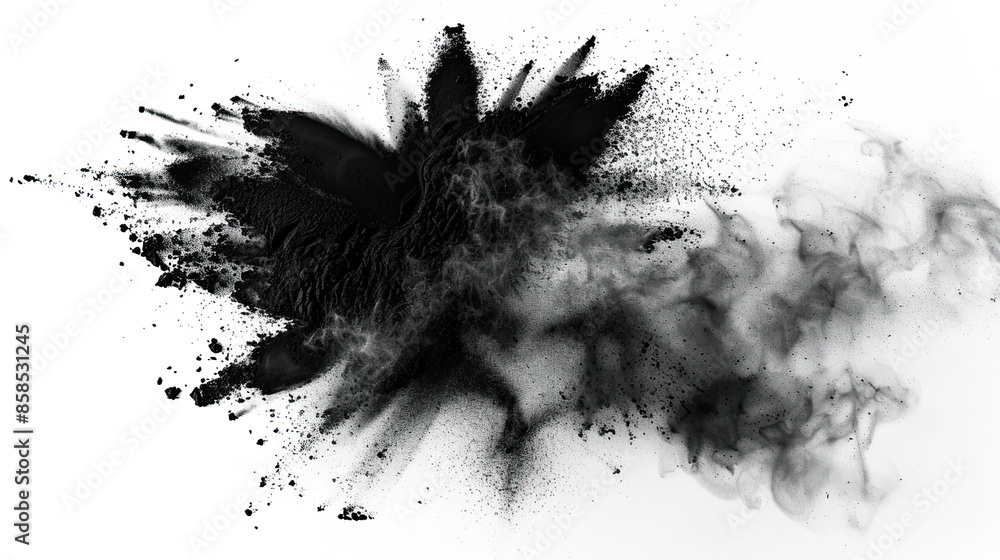 Splat Background: Black Chalk Powder Explosion on White Background Splat Background: Black Chalk Powder Explosion on White Background
