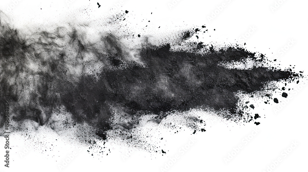Splat Background: Black Chalk Powder Explosion on White Background Splat Background: Black Chalk Powder Explosion on White Background